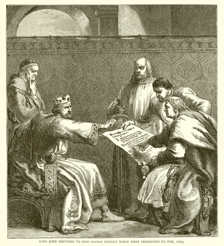 Král Jan odmítl znak Magna Charta, když mu byl poprvé předložen, 1215 od English School