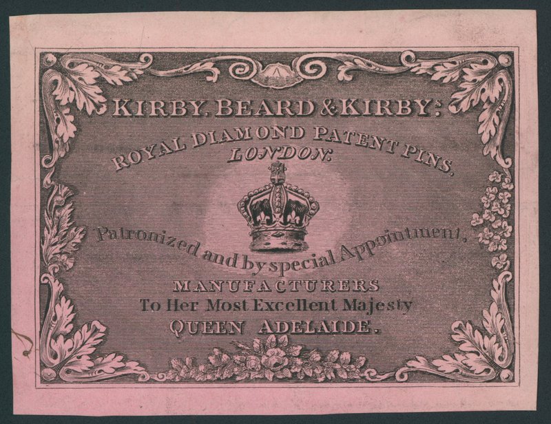 Kirby, Beard a Kirby, Royal Diamond Patent Pins, obchodní karta od English School