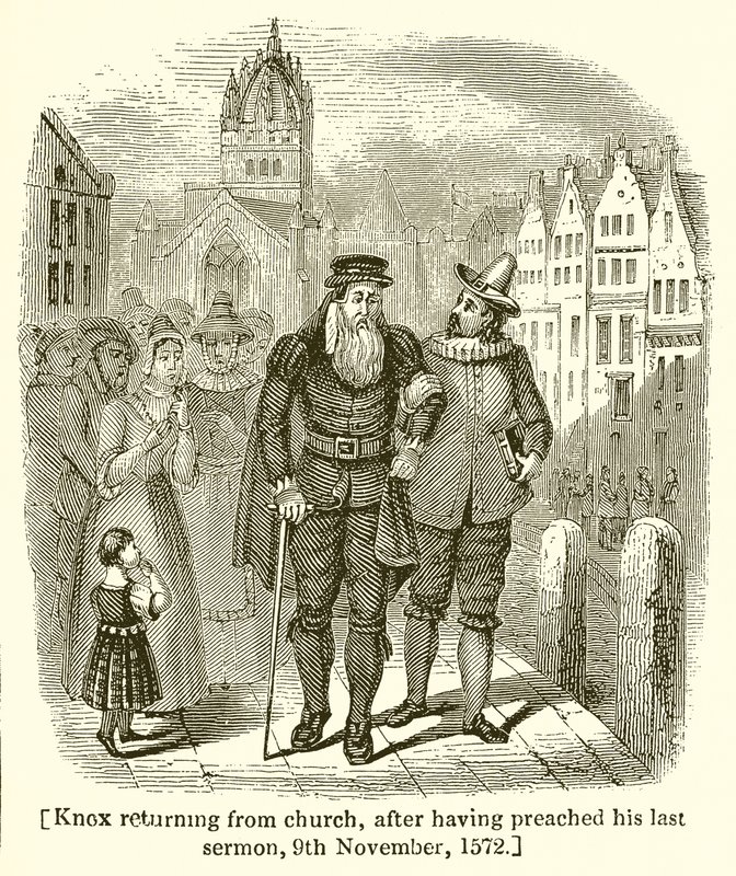 Knox se vrací z Církve poté, co kázal své poslední kázání, 9. listopadu 1572 od English School
