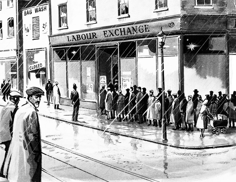 Burza práce ve Spojeném království devět měsíců po krachu na Wall Street v roce 1929 od English School