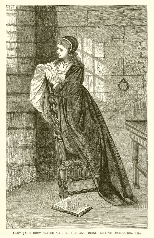 Lady Jane Grayová sleduje svého manžela vedeného k popravě, 1554 od English School