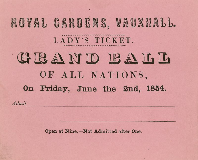 Lístek Ladys, Vauxhall Gardens, Londýn, na 2. června 1854 od English School