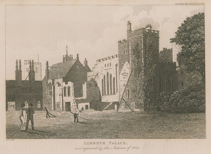 Lambethský palác, jak se objevil na podzim roku 1829 od English School