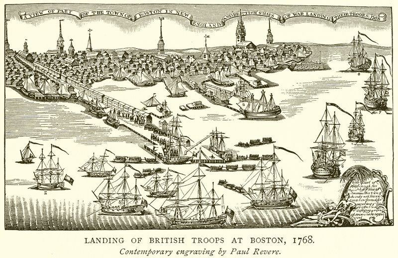 Vylodění britských jednotek v Bostonu, 1768 od English School