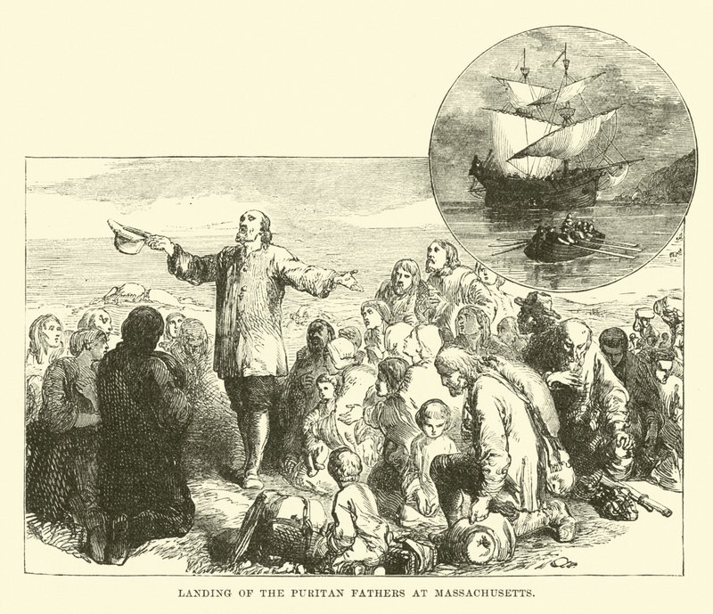 Přistání puritánských otců v Massachusetts od English School