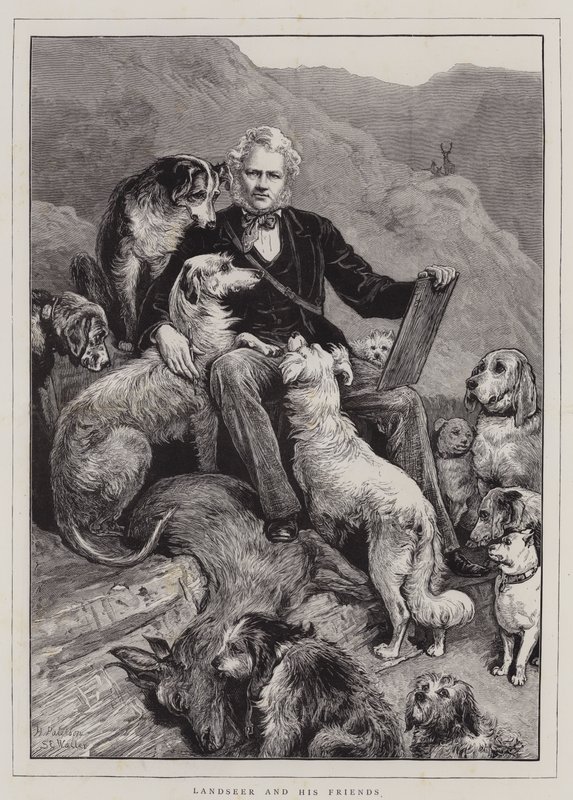 Landseer a jeho přátelé (rytina) od English School