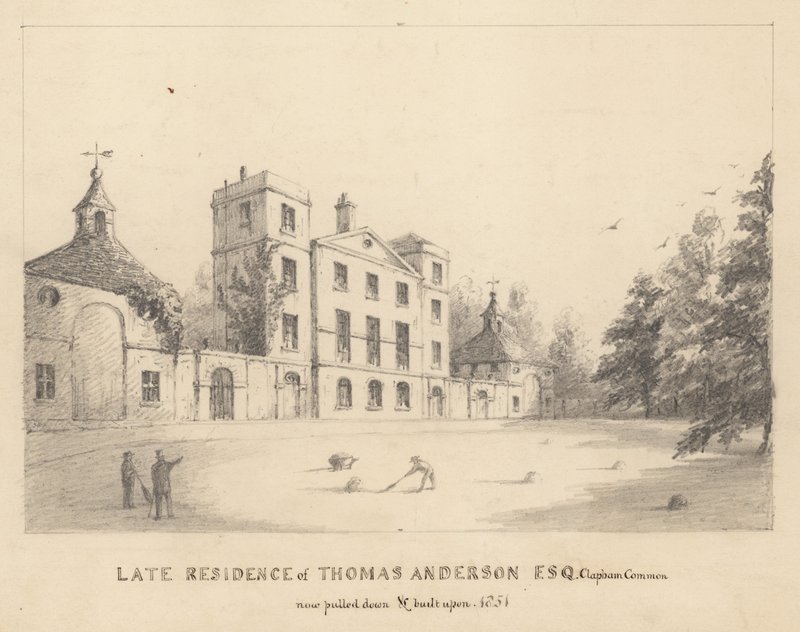 Pozdní bydliště Thomase Andersona, Clapham Common, Surrey od English School