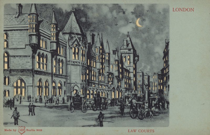 Právnické soudy, Londýn (barevná litografie) od English School
