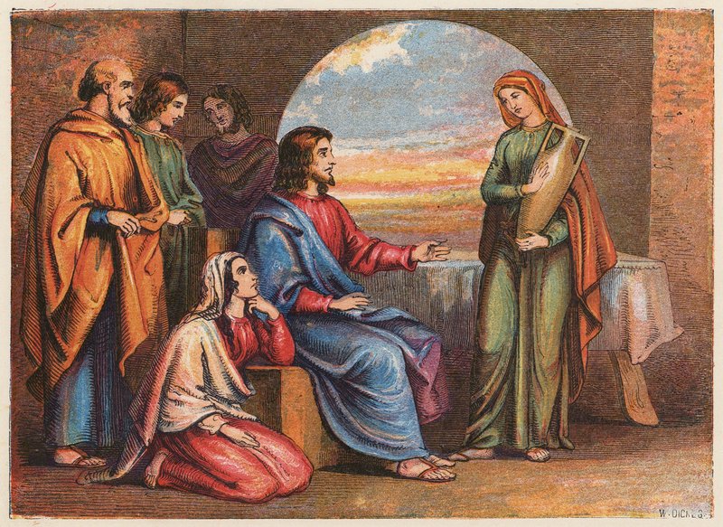 Lazar a jeho sestry (barevná litografie) od English School