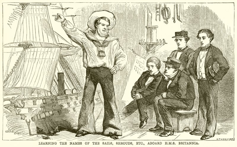 Učení se jmen plachet, rubášů atd. na palubě H. M. S. Britannia od English School