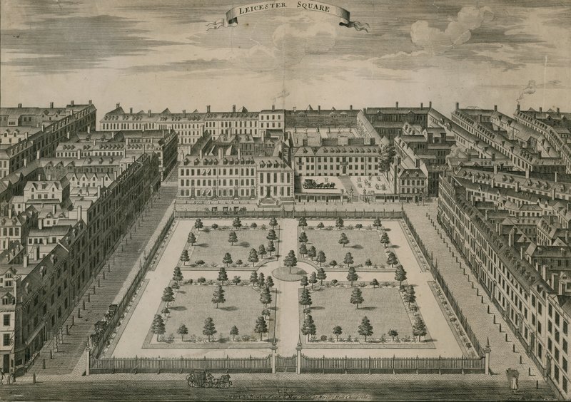 Leicester Square v Londýně v roce 1728 od English School