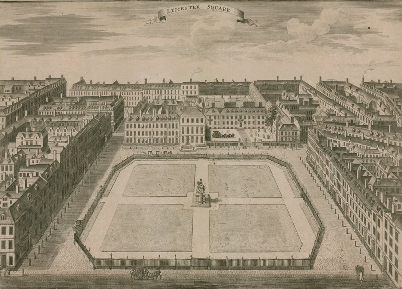 Leicester Square, Londýn, v roce 1754 od English School