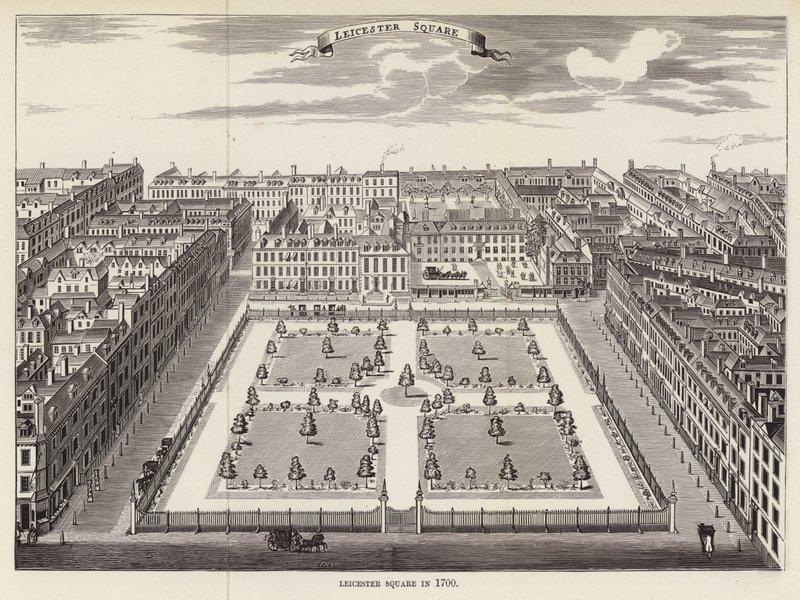 Leicester Square v roce 1700 od English School