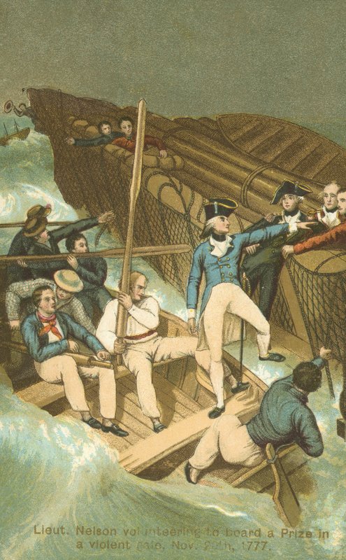 Poručík Horatio Nelson nastupuje na cenu v bouři (barva litho) od English School