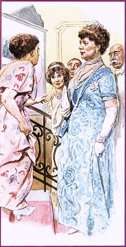 Lilian Baylis říká královně Mary, co si myslí o jejím pozdním příjezdu od English School