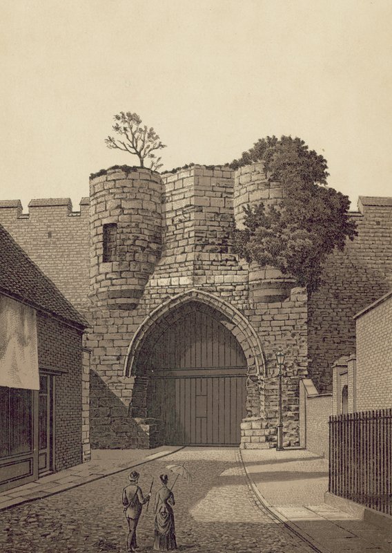 Lincoln, Castle Gateway (litografie) od English School