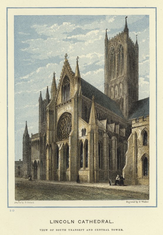 Lincolnská katedrála, pohled na jižní transept a centrální věž od English School