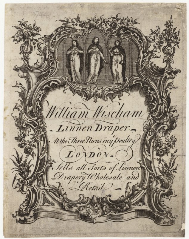 Linen Draper, William Wiseham, obchodní karta od English School