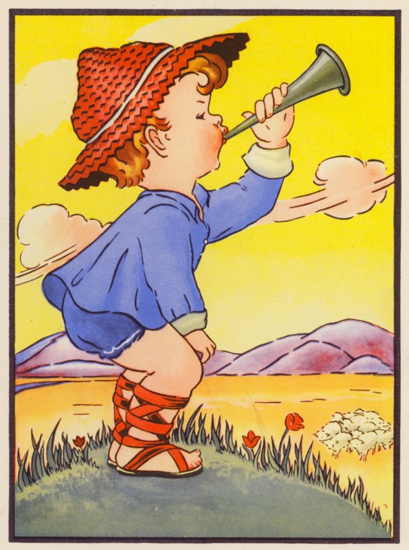 "Little Boy Blue, come blow your horn" (barevná litografie) od English School