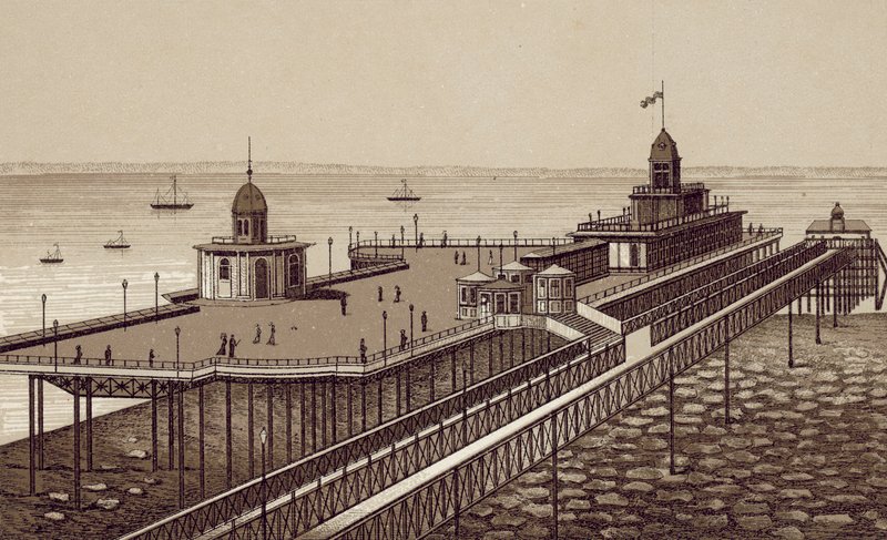 Liverpool: New Brighton Pier (litografie) od English School
