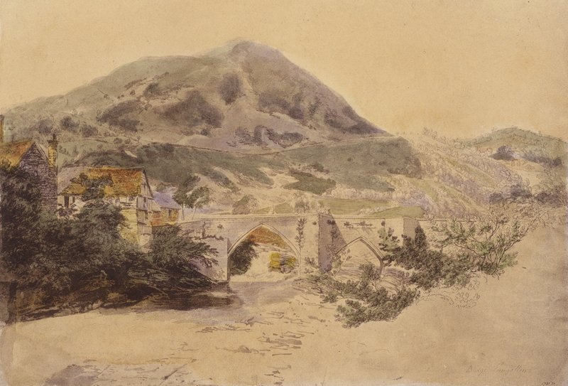 Llangollen Bridge (barevná litografie) od English School