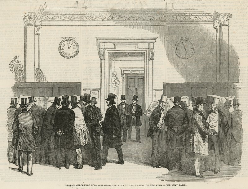 Lloyds Merchants Room - čtení zpráv o vítězství na Almě od English School