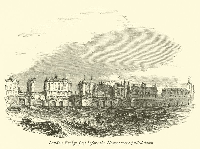 London Bridge těsně předtím, než byly domy strženy od English School