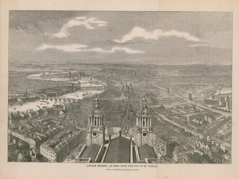 Londýnský provoz při pohledu z vrcholu St Pauls od English School