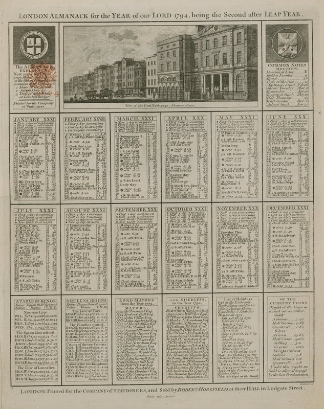Londýnský almanach pro rok našeho Pána 1794 od English School