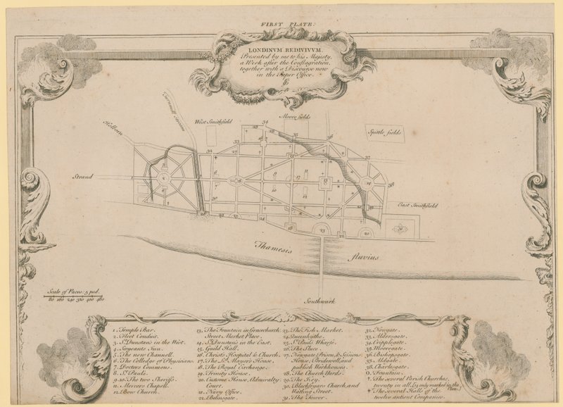 Londýn obnoven, plán sira Johna Evelynse na přestavbu City of London po požáru v roce 1666 od English School