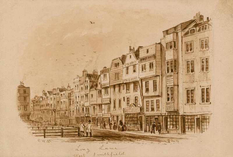 Long Lane, West Smithfield, 1840 (čb na papíře) od English School