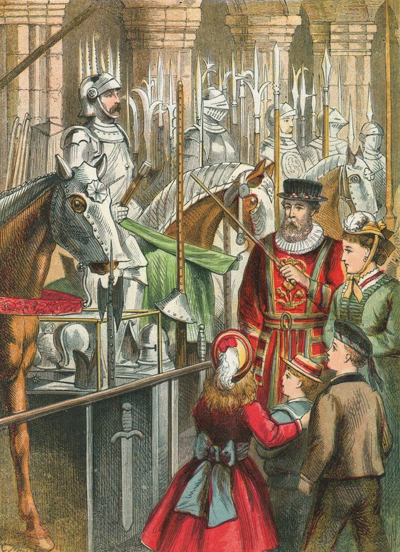 Při pohledu na brnění na Tower of London od English School