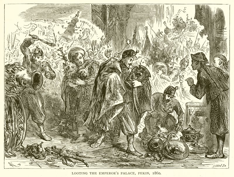 Plenění císařského paláce, Pekin, 1860 od English School