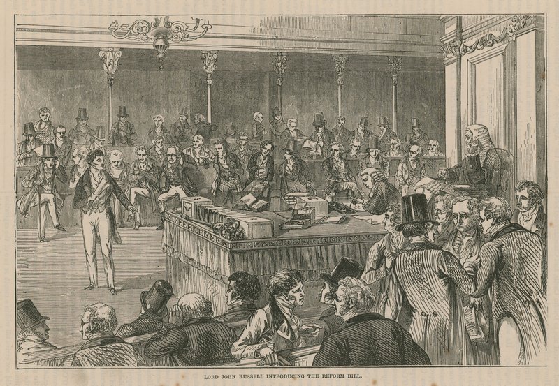 Lord John Russell představuje reformní zákon od English School