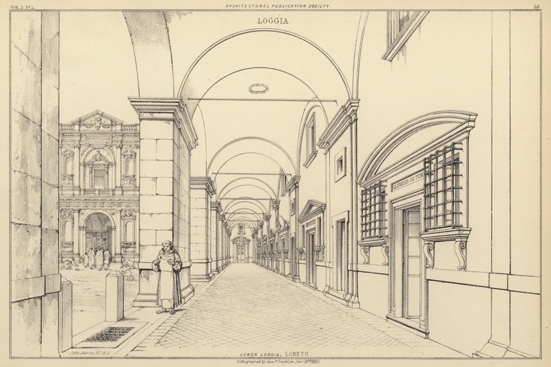 Dolní lodžie, Loreto, Itálie (litho) od English School