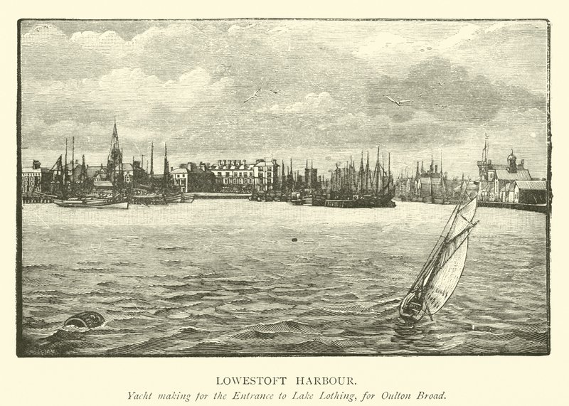 Přístav Lowestoft. Výroba jachet pro vstup do Lake Lothing pro Oulton Broad od English School