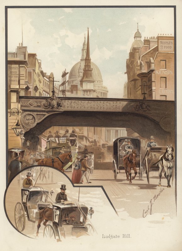 Ludgate Hill, Londýn (chromolit) od English School
