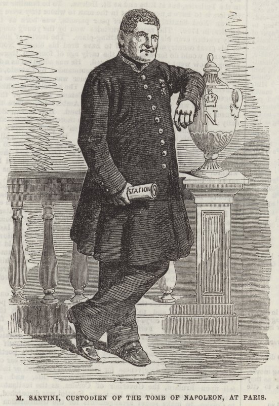 M Santini, kustod Napoleonovy hrobky, v Paříži (rytina) od English School