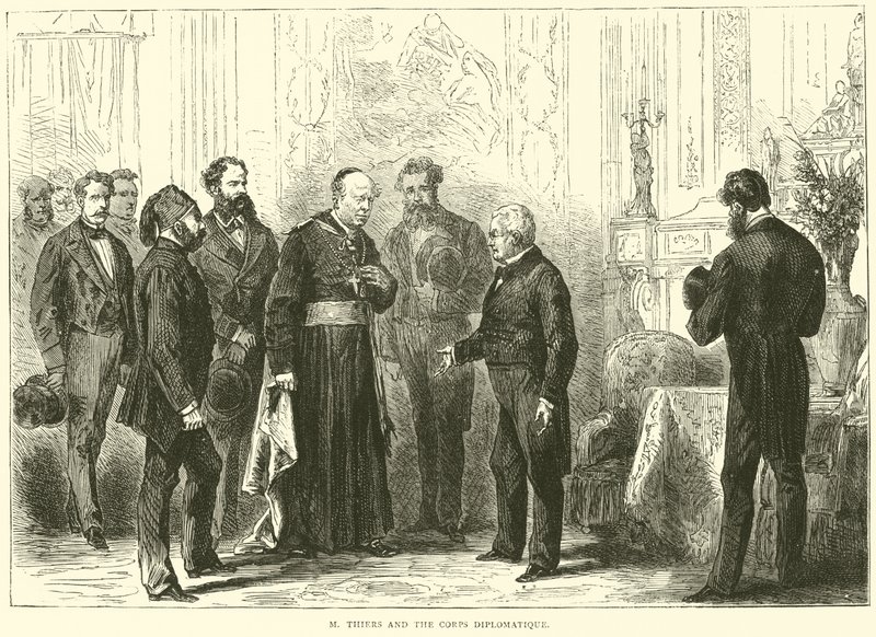 M Thiers a diplomatický sbor, březen 1871 od English School