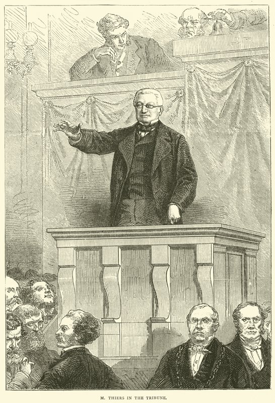 M Thiers na tribuně, 1871 od English School