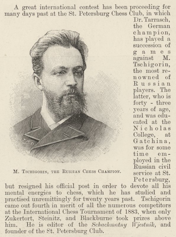 M Tschigorin, ruský šachový šampion (rytina) od English School