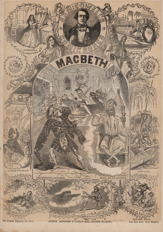 Macbeth, jedna z komických písní Sama Cowellse (barevná litografie) od English School