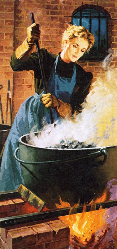 Madame Curie při práci ve své laboratoři od English School