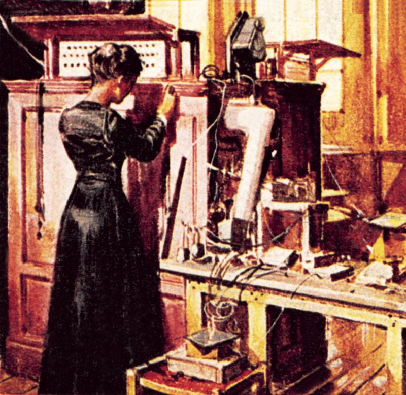 Madame Curie ve své laboratoři od English School