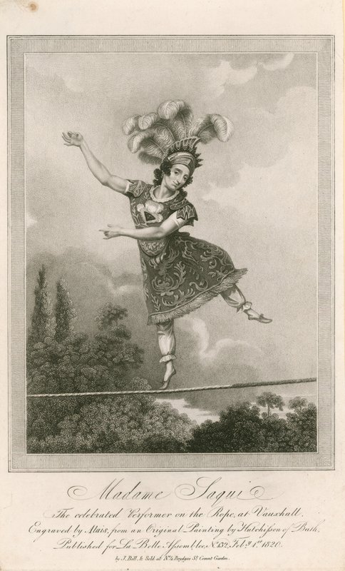 Madame Saqui, oslavovaná umělkyně na laně ve Vauxhall Gardens v Londýně od English School