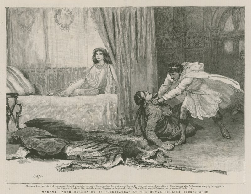 Madame Sarah Bernhardt jako Kleopatra v Royal English Opera House od English School