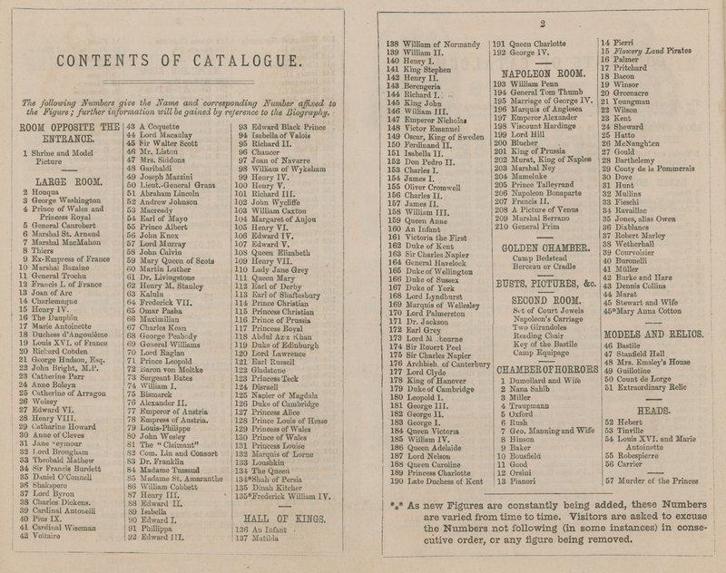 Katalog výstavy Madame Tussaud & Sons pro rok 1875 od English School