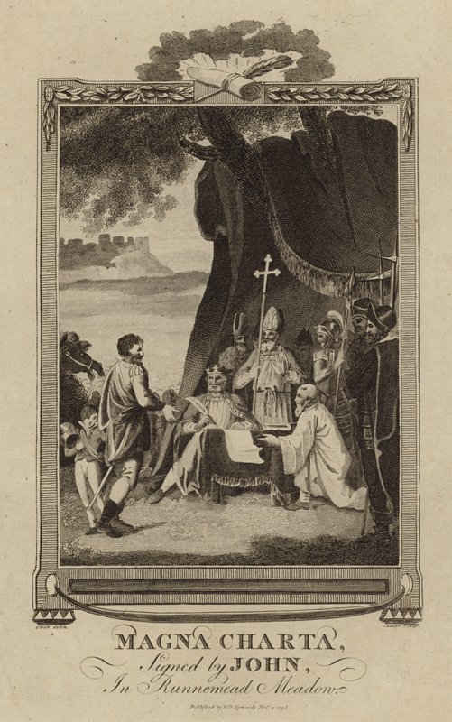 Magna Charta podepsaná králem Johnem v Runnymede Meadow od English School