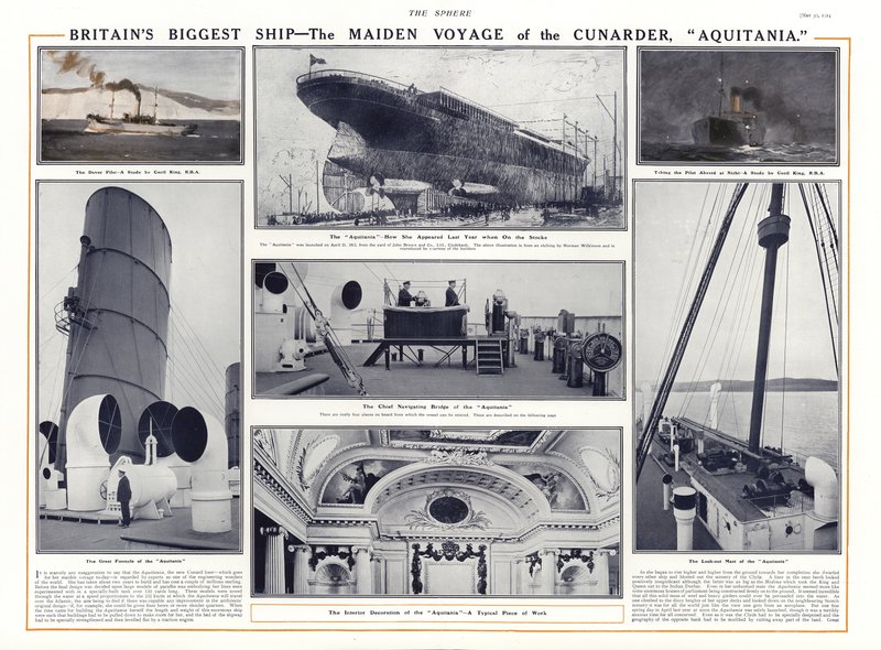Hlavní plavba Cunardské lodi Aquitania, 1914 od English School