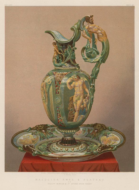 Majolica Ewer and Plateau od pánů Minton and Co, Stoke-upon-Trent od English School
